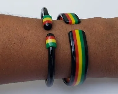 Rasta Bracelet Bundle Genuine Jamaican Reggae Bangle Set 2pcs Rastafarian Colors • $12.44