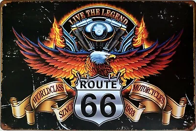 £6.85 • Buy Route 66 Eagle & Motorcycle Metal Plaque Vintage Retro American Harley Tin Sign