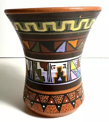 Peruvian Folk Art Hand Made Hand Painted Terra Cotta Vase Made In Peru • $27.95