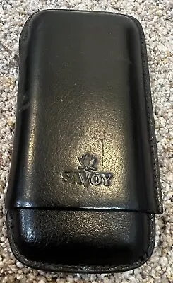 Savoy Black Leather Cigar Holder Molded Case Holds 3 Sleeve Pouch • $30