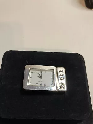 Silver Plated Miniature Desk Novelty Television Clock Fully Working • £11.49