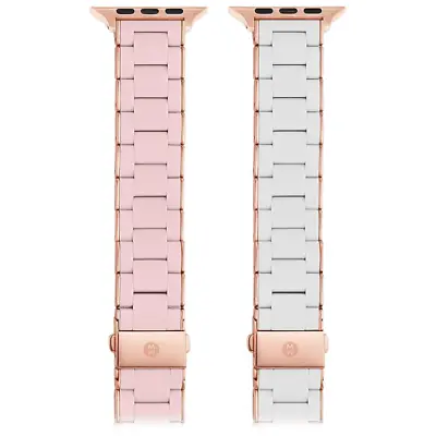 2 Pack - Michele Silicone Wrapped Stainless Steel Bands For Apple Watch PINK/FOG • $179