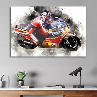 Biking Legend Barry Sheene  MotoGP Framed Canvas Wall Art Print • $53.41