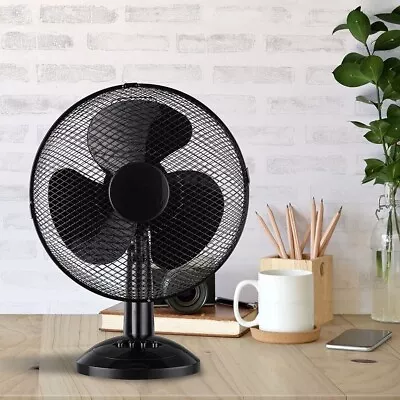 12 Inch Desk Fan Portable Worktop Table Fan 3 Speed Oscillating Air Cooling Fan • £19.89