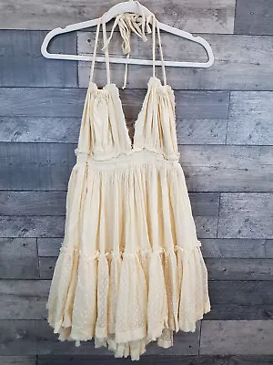 Free People 100 Degree Mini Dress Medium Tender Yellow Summer Boho Ruffle Layer • £49.99