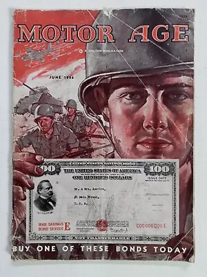 JUNE 1944 MOTOR AGE Car Magazine.  PAINTED WWII Cover & Vintage Ads LOW GRADE • $9.99