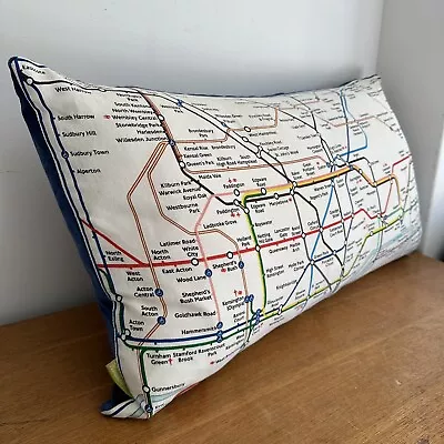 Hunted And Stuffed Handmade Cushion London Underground Map Blue Velvet Large • £55