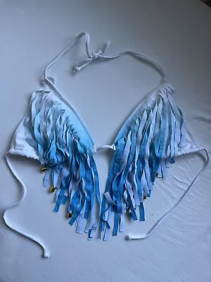 £20 • Buy Sheridan Swim Blue White Ombre Fringe Tassle Bikini Top UK 14 New In Packet