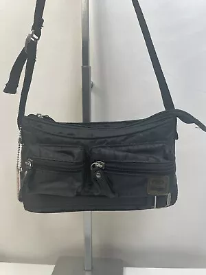 Black Nylon Shoulder Bag Bongo Y2K 90’s Vintage Purse With Metal Mirror Tag • £15.42