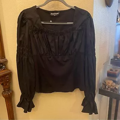 NWT~SCARLET DARKNESS Women Black Boho Long Sleeve Pleated Lolita Blouse Size XL • $40