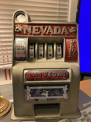 VTG Metal Las Vegas Nevada Mini Slot Machine Toy Gambling Bank Parts / Repair • $37.75