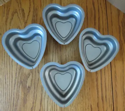 Mini Baking Pans 4  X 2  3D Non-Stick Heavy Duty Set Of 4 Heart Shaped • $12