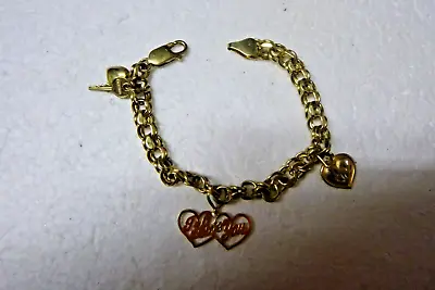 Vintage Charm Bracelet 10k Yellow Gold 14k & 9k Charms Heart Key  I Love You • $499.99