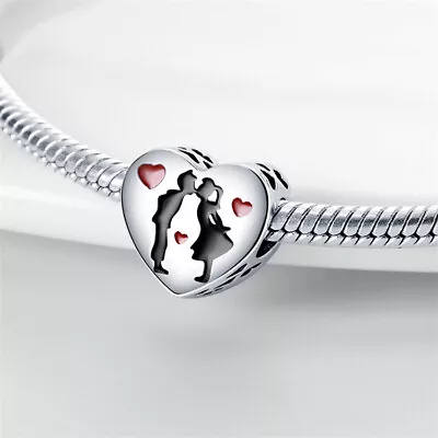 Love Heart Couple Kiss Husband Girl Charm Genuine Sterling Silver 925 Wife • £14.99