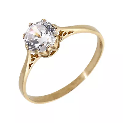 Pre-Owned 9ct Yellow Gold Cubic Zirconia Solitaire Ring Size: M 9ct Gold For Her • £78.75