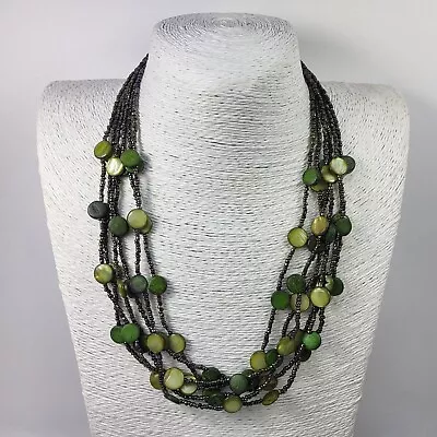 MINT Multi Strand Layered Necklace Green Shell Discs Glass Beads Jewellery  • £9.50