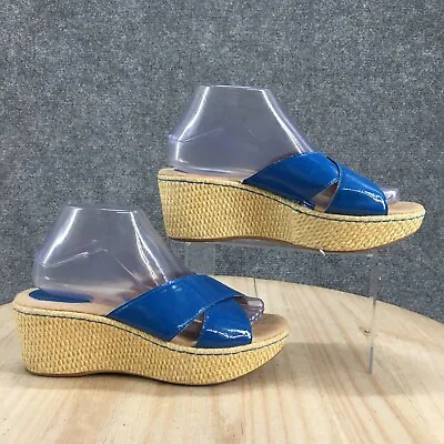 Merona Sandals Womens 8 Cross Strap Casual Slip On Wedge Slide Blue Faux Leather • $23.99