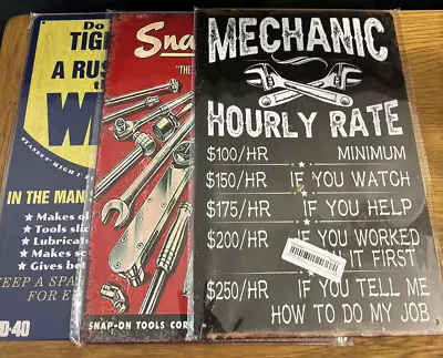 Vintage Style Metal Signs X 3 For Garage Mechanic Workshop Pre Drilled 99p Nr • £0.99