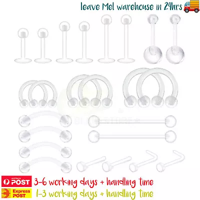 4PCS Clear Flexible Bioplast Piercing Retainer Belly Ear Lip Nose Ring Bar Studs • $6.99