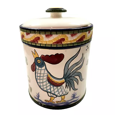 Vintage 1999 Clay Art Mosaic Rooster Hand Painted Cookie Jar Canister • $35.09