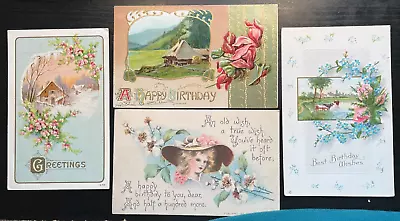 Vintage Victorian Postcard 1910 Set Of 4 Birthday/Greeting Cards - Flowered • $12.99