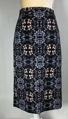 J. Crew Pencil Skirt Straight Size 2 Midi Cotton Stretch Modest Black Floral • $21.99