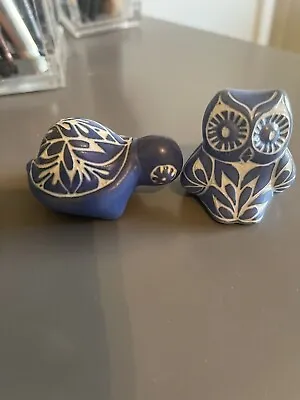 Vintage Pablo Zabal Chilean Pottery Owl And Turtle Figurines • $49