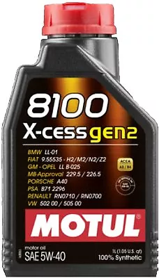 Motul 109774 8100 X-Cess Gen2 5W-40 Motor Oil 1-Liter Bottle • $21.10