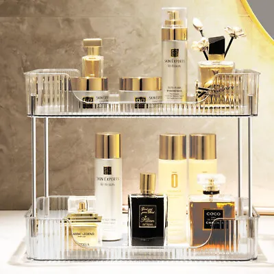 Clear 2 Tier Makeup Organiser Box Skincare Cosmetic Perfume Display Stoarge Rack • £11.94