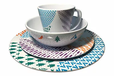 16 Piece Melamine Camping Caravan Picnic Outdoor Dining Dinner Plate Set For 4 • £49.95