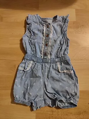 Baby Girls George Asda Denim Playsuit Romper 9-12 Months • £4