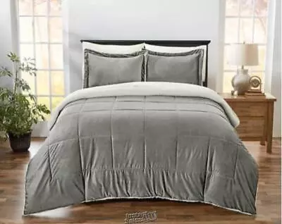 Ultra-Soft Sherpa Comforter Set Pewter Grey Queen   • $69.99