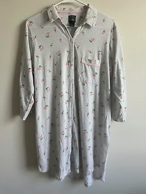 Vintage Laura Ashley Night Gown Shirt Size L Stripes Cherries Button Up • $22.99