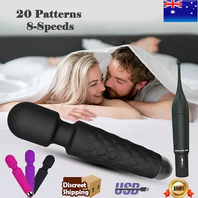 20 Modes Wand Vibrator Dildo G-Spot Clitoral Stimulator USB Massager AV Sex Toys • $24.95