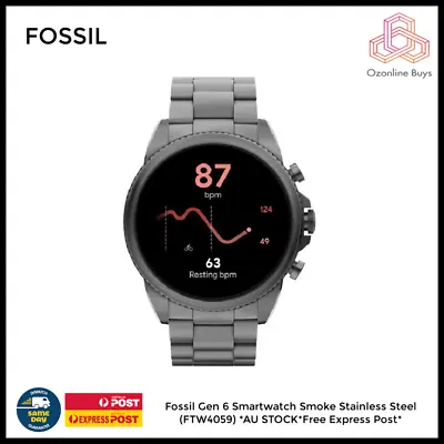 $369 • Buy Fossil Gen 6 Smartwatch Smoke Stainless Steel (FTW4059) *AU STOCK*Free Express P