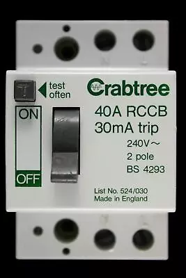 CRABTREE 40 AMP 30mA DOUBLE POLE RCCB RCD 524/030 • £11.29