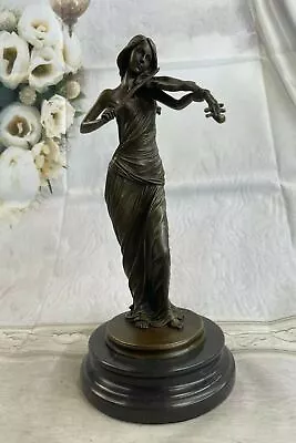Brown Color Patina Bronze Sculpture Violin Player Viola Musician Marble Figurine • $249