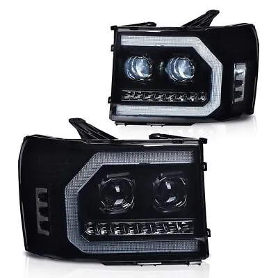 Fit For 07-2013 GMC Sierra 1500 2500HD LED DRL Tube Projector Smoked Headlights • $175.79