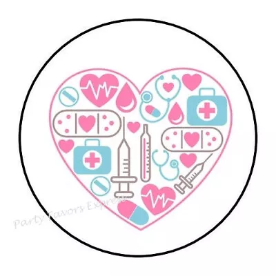 30 Medical Heart Nurse Doctor Envelope Seals Labels Stickers 1.5  Round • $1.95