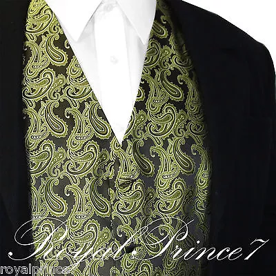 Olive Green Paisley Tuxedo Suit Dress Vest Waistcoat Formal Party Prom Wedding • $22.34