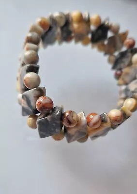  8mm Natural Stone Beads. Yellow Crazy Lace Agate. Bracelet. UK Seller  • £12