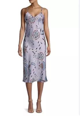 REBECCA MINKOFF VERONA Printed Slip Adjustable Straps Dress In Lilac Multi L • $85