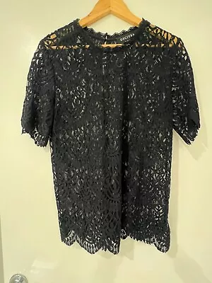 Decjuba Short Sleeve Sheer Lace Top Black Size Large • $25