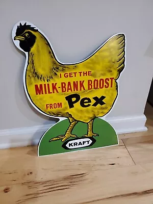 C.1960s Original Vintage Kraft Milk Bank Boost Sign Metal Embossed Pex Chicken  • $239