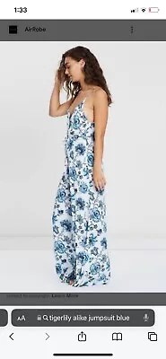 Tigerlily Aliki Jumpsuit Boho White & Blue Floral Size 8 • $30