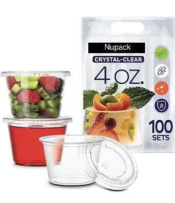 4 Oz - [100 Sets] Crystal Clear BPA Free Plastic Portion Cups With Lids • $12.99