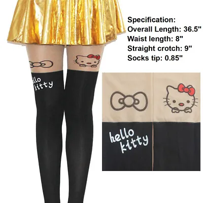 Women Cute Cartoon Cat Pantyhose Hosiery Socks Mock Knee Tattoo Tights Stockings • $11.86