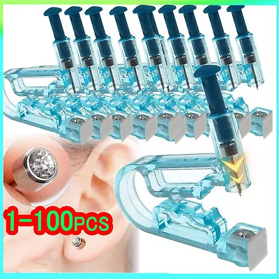 100X   Sterile Ear Piercing Gun No Pain Piercer Tool Machine Kit Stud • £37.17