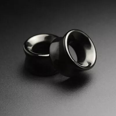 £9.99 • Buy Stone Flesh Ear Tunnels | Black Onyx Double Flare Concave Stone Stretcher | SIBJ