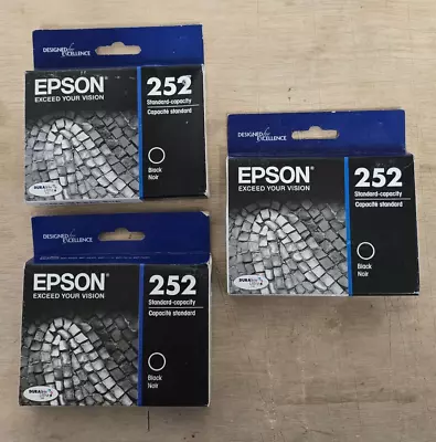 Epson 252 Black Ink Cartridge Lot Of 3 OEM NEW Genuine Sealed 2018+ Date WF-3620 • $17.95